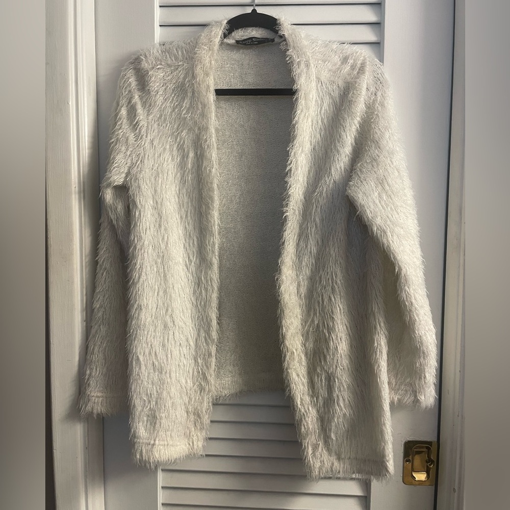 Knapp Studio Vintage 90s Y2K Fuzzy Sweater Cardigan; Faux Sherpa/Mohair Size S